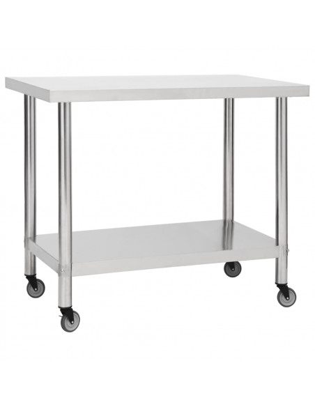 Tavolo da Lavoro Cucina con Ruote 80x60x85 cm in Acciaio Inox