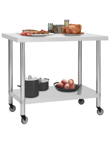 Tavolo da Lavoro Cucina con Ruote 80x60x85 cm in Acciaio Inox