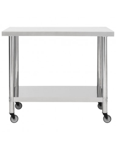 Tavolo da Lavoro Cucina con Ruote 80x60x85 cm in Acciaio Inox