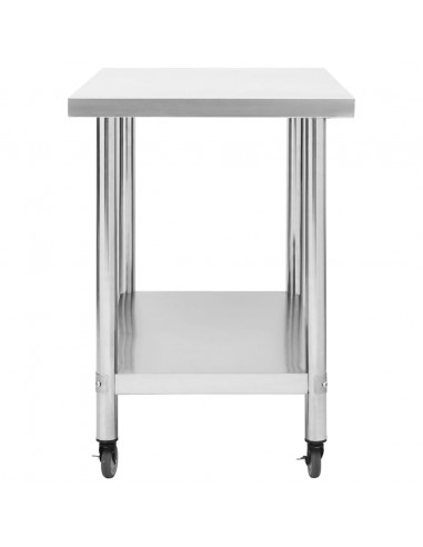 Tavolo da Lavoro Cucina con Ruote 80x60x85 cm in Acciaio Inox