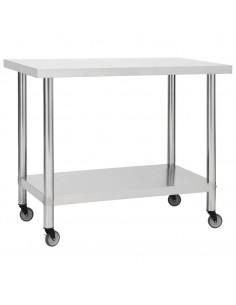 Tavolo da Lavoro Cucina con Ruote 100x45x85 cm in Acciaio Inox 2