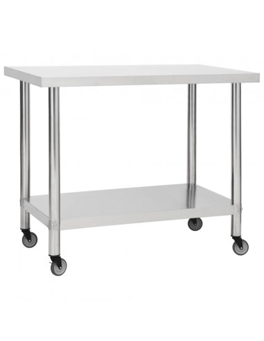 Tavolo da Lavoro Cucina con Ruote 100x45x85 cm in Acciaio Inox