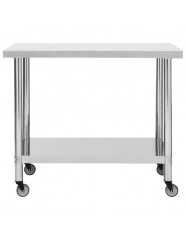 Tavolo da Lavoro Cucina con Ruote 100x45x85 cm in Acciaio Inox
