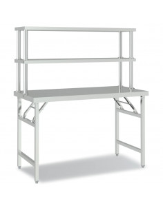 Tavolo Lavoro Cucina con Ripiano 120x60x145 cm Acciaio Inox 2