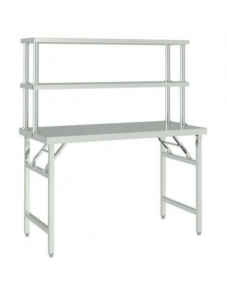 Tavolo Lavoro Cucina con Ripiano 120x60x145 cm Acciaio Inox