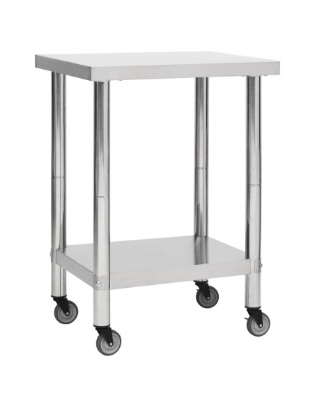 Tavolo da Lavoro Cucina con Ruote 60x30x85 cm in Acciaio Inox