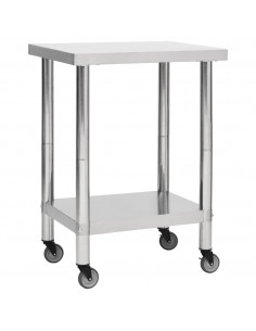 Tavolo da Lavoro Cucina con Ruote 60x45x85 cm in Acciaio Inox 2