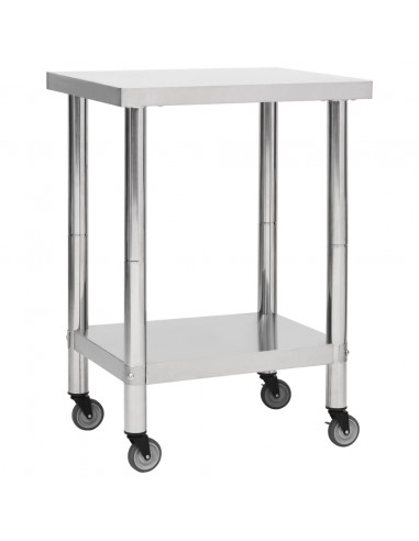 Tavolo da Lavoro Cucina con Ruote 60x45x85 cm in Acciaio Inox