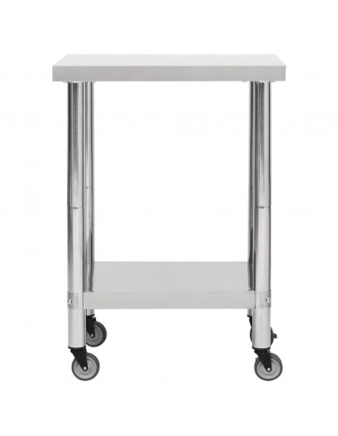Tavolo da Lavoro Cucina con Ruote 60x45x85 cm in Acciaio Inox