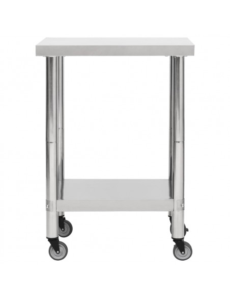 Tavolo da Lavoro Cucina con Ruote 60x45x85 cm in Acciaio Inox