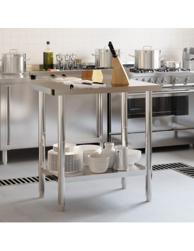 Tavolo Lavoro Cucina con Paraschizzi 82,5x55x93cm Acciaio Inox
