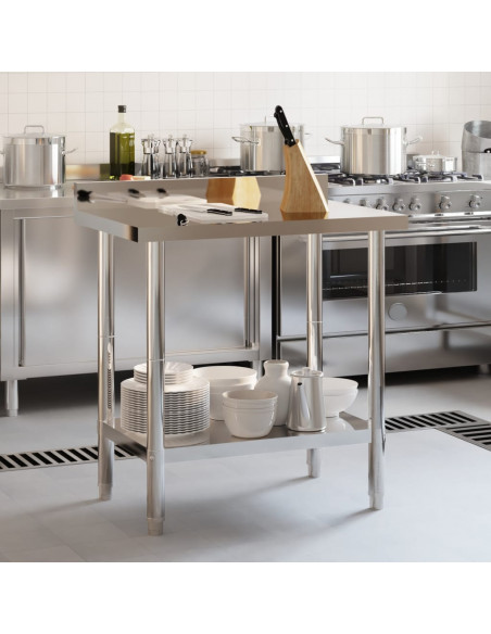 Tavolo Lavoro Cucina con Paraschizzi 82,5x55x93cm Acciaio Inox