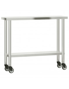 Tavolo da Lavoro Cucina con Ruote 110x30x85 cm in Acciaio Inox 2