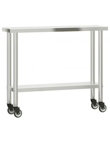 Tavolo da Lavoro Cucina con Ruote 110x30x85 cm in Acciaio Inox