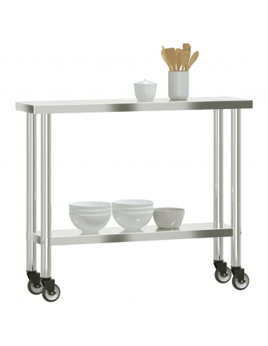 Tavolo da Lavoro Cucina con Ruote 110x30x85 cm in Acciaio Inox