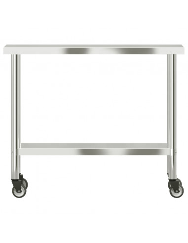 Tavolo da Lavoro Cucina con Ruote 110x30x85 cm in Acciaio Inox