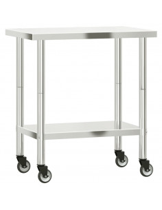 Tavolo da Lavoro Cucina con Ruote 82,5x55x85 cm in Acciaio Inox 2