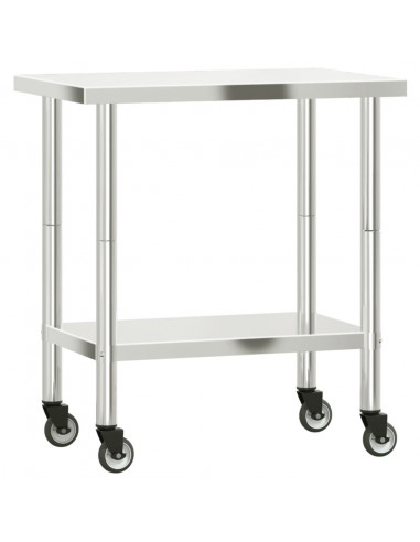 Tavolo da Lavoro Cucina con Ruote 82,5x55x85 cm in Acciaio Inox