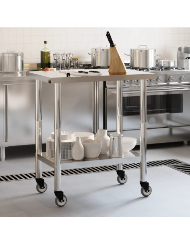 Tavolo da Lavoro Cucina con Ruote 82,5x55x85 cm in Acciaio Inox