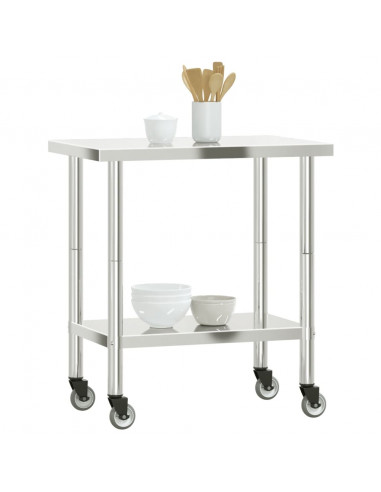 Tavolo da Lavoro Cucina con Ruote 82,5x55x85 cm in Acciaio Inox