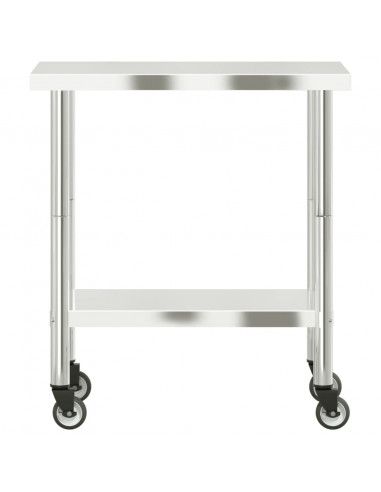 Tavolo da Lavoro Cucina con Ruote 82,5x55x85 cm in Acciaio Inox