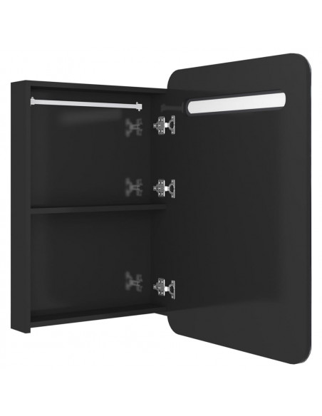 Armadietto Bagno con Specchio e LED Nero Lucido 60x11x80 cm