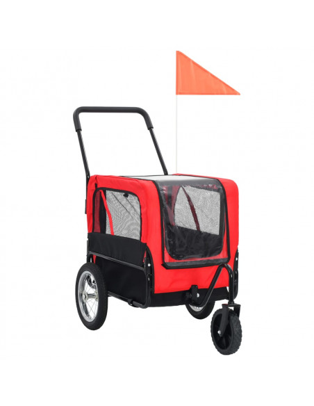 Rimorchio per Animali Domestici e Passeggino 2in1 Rosso e Nero