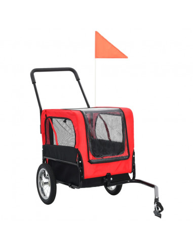 Rimorchio per Animali Domestici e Passeggino 2in1 Rosso e Nero