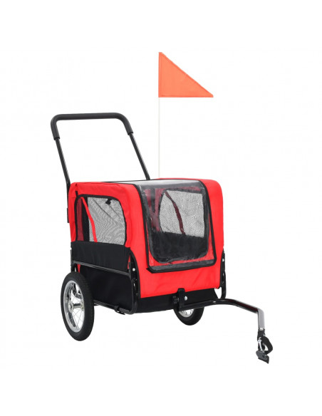 Rimorchio per Animali Domestici e Passeggino 2in1 Rosso e Nero