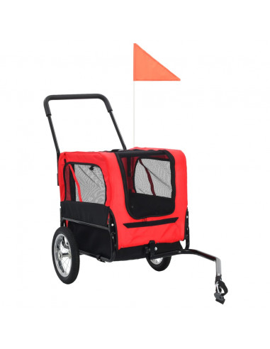 Rimorchio per Animali Domestici e Passeggino 2in1 Rosso e Nero