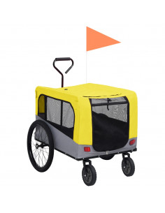 Rimorchio Bici Animali Carrello Jogging 2in1 Giallo e Grigio 2