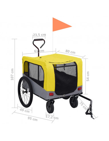 Rimorchio Bici Animali Carrello Jogging 2in1 Giallo e Grigio