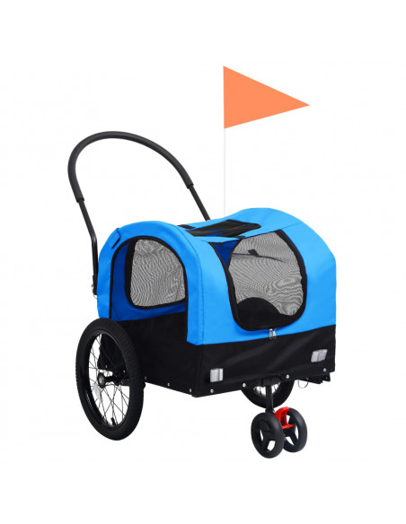 Rimorchio da Bici per Animali Carrello Jogging 2in1 Blu e Nero
