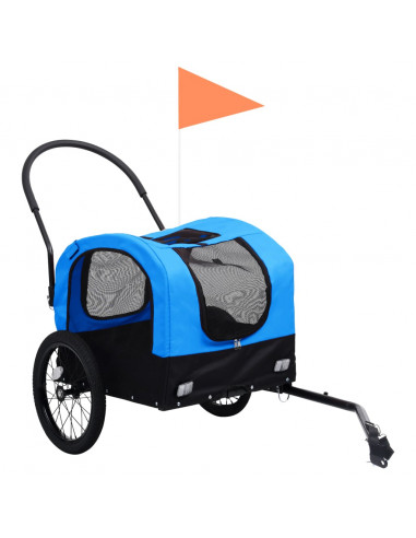 Rimorchio da Bici per Animali Carrello Jogging 2in1 Blu e Nero