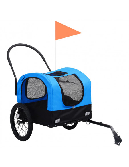 Rimorchio da Bici per Animali Carrello Jogging 2in1 Blu e Nero