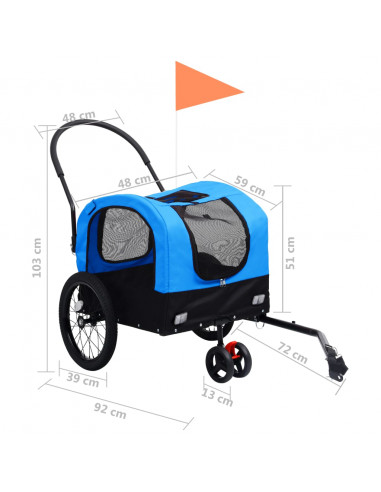 Rimorchio da Bici per Animali Carrello Jogging 2in1 Blu e Nero