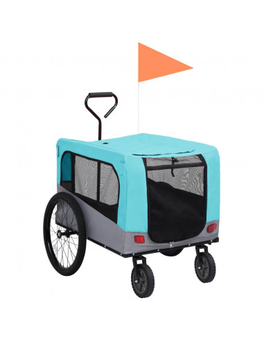 Rimorchio Bici per Animali Carrello Jogging 2in1 Blu e Grigio