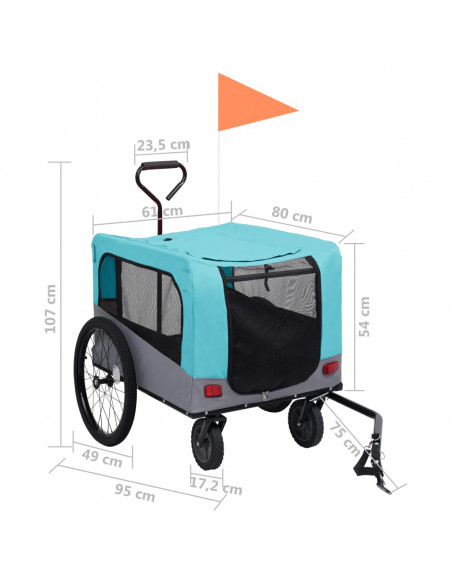 Rimorchio Bici per Animali Carrello Jogging 2in1 Blu e Grigio