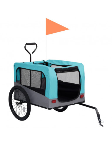 Rimorchio Bici per Animali Carrello Jogging 2in1 Blu e Grigio