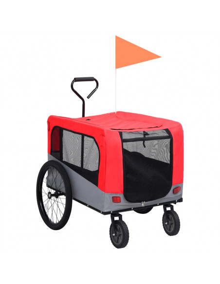 Rimorchio Bici Animali e Carrello Jogging 2 in 1 Rosso e Grigio