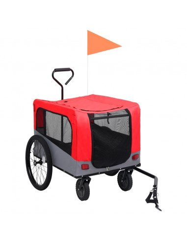 Rimorchio Bici Animali e Carrello Jogging 2 in 1 Rosso e Grigio