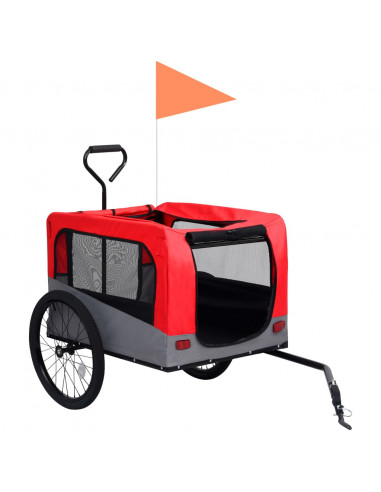 Rimorchio Bici Animali e Carrello Jogging 2 in 1 Rosso e Grigio