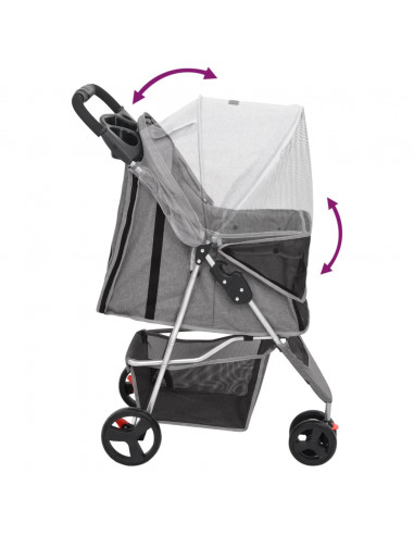 Passeggino per Cani Pieghevole Grigio 80x46x98cm Tessuto Oxford
