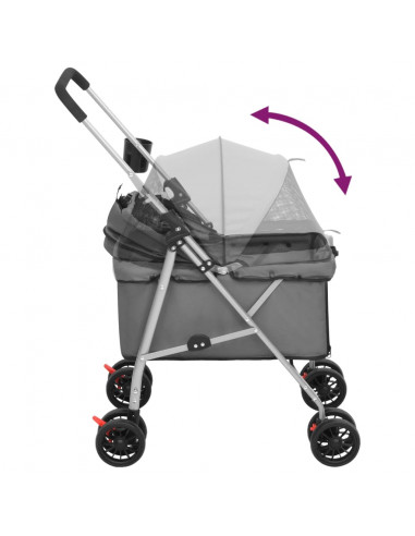 Passeggino Cani Pieghevole Grigio 76x50x100cm Tessuto Oxford