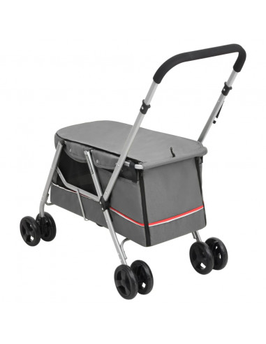 Passeggino Cani Pieghevole Grigio 100x49x96cm Tessuto di Lino