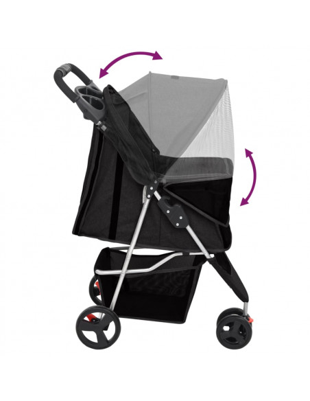 Passeggino per Cani Pieghevole Nero 80x46x98cm Tessuto Oxford