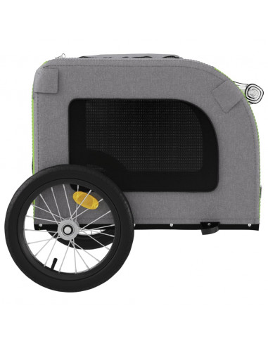 Rimorchio da Bici per Animali Verde e Grigio Oxford e Ferro