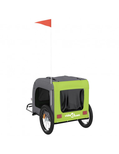 Rimorchio da Bici per Animali Verde e Grigio Oxford e Ferro