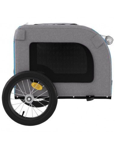 Rimorchio da Bici per Animali Blu e Grigio Oxford e Ferro