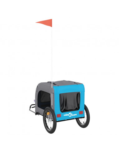 Rimorchio da Bici per Animali Blu e Grigio Oxford e Ferro